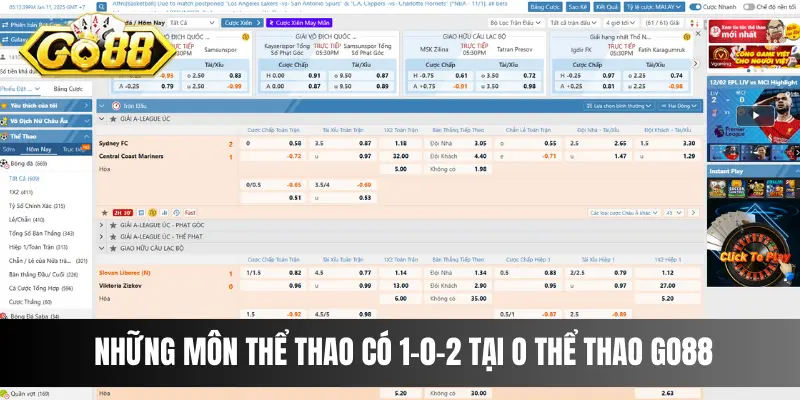 Những môn thể thao có 1-0-2 tại O thể thao Go88