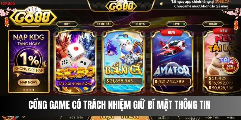 Cổng game có trách nhiệm giữ bí mật thông tin của khách hàng